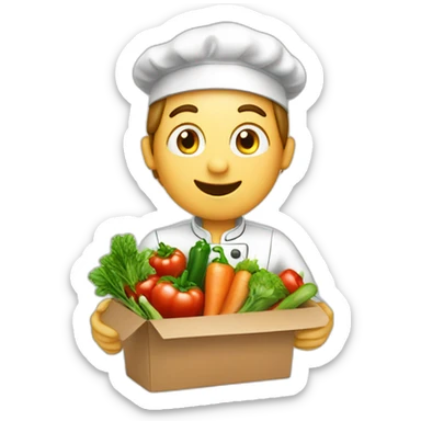 A CHEF WITH A SURPRISE BOX full of vegetables sticker