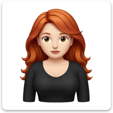 red-haired woman emoji, curvy body, hair between straight and wavy, black clothes sticker