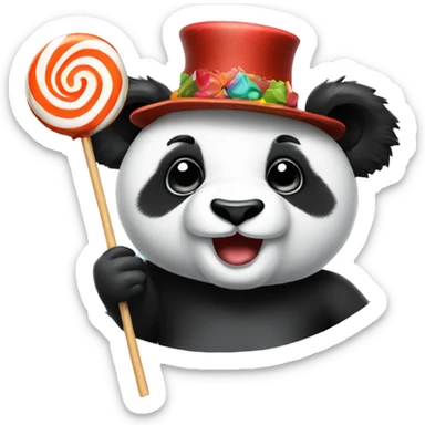 A panda with a lollipop and a crazy hat  sticker