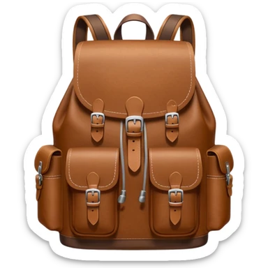 Draw a leather backpack using a front camera with an 80-degree angle from the ground, ensuring the object remains stationary without rotation or tilt. sticker