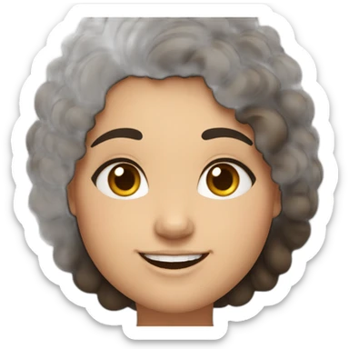 chubby girl with wavy black hairs, mountain eyebrows and smile sticker