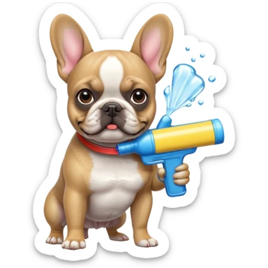 Frenchie with water gun sticker