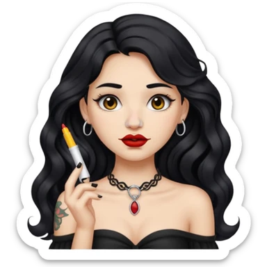 I want to create a female emoji with long black wavy hair and collar bone tattoo that says “me before you” and she has her nose pierced and black lip stick sticker