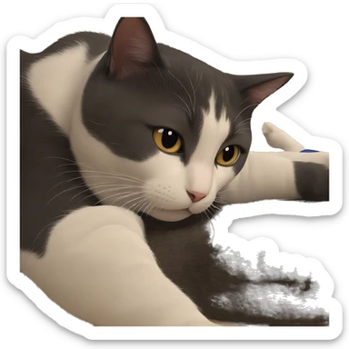 focused cat with bottle sticker