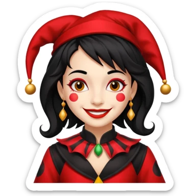 Jester girl, black and red suit, black hair sticker