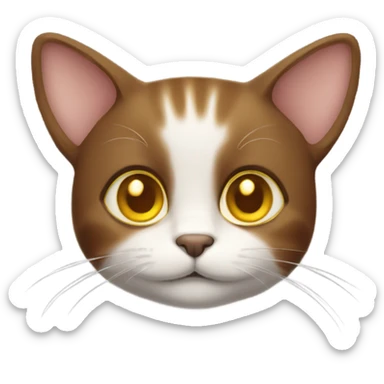A cute brown cat with yellow eyes and a white neck sticker