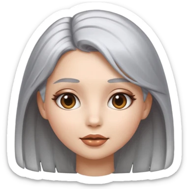 sexy Girl emoji with metallic silver hair, iOS emoji style, soft facial features, glossy chrome hair texture, minimal shading, clean background, modern aesthetic sticker