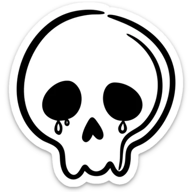 A skull with tears falling from its eye sockets, hand-drawn crying skull, sad expression sticker