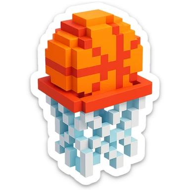Voxel-style basketball in a net, no background, variation 1. sticker