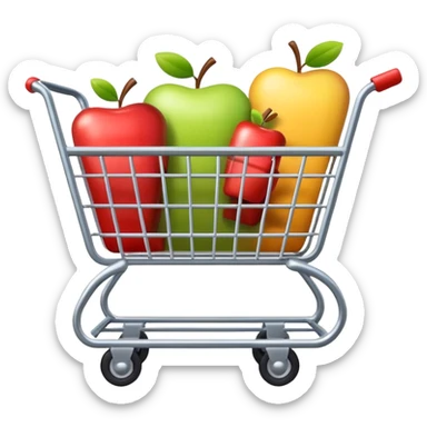 stylized symbol for online shop, shopping cart with a smartphone or digital element, apple style emoji sticker