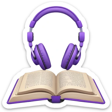 purple open storybook with purple headphones on top sticker