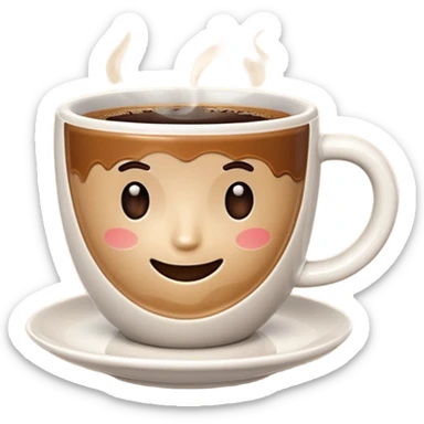 A plain 3D cartoon coffee cup filled with hot coffee, no saucer, light steam rising, glossy ceramic texture, warm soft lighting, realistic Memoji-style on a dark background. sticker