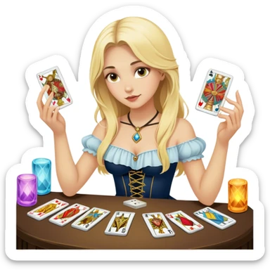 Blonde girl makes a hand on the cards tarot  sticker