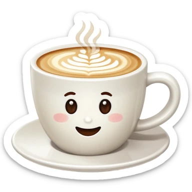 a flat white coffee without a face in a clean white coffee mug witout anyhing on it. there is latte art in the coffee sticker