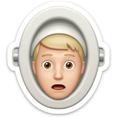 toilet with a man's head and a surprised expression sticker