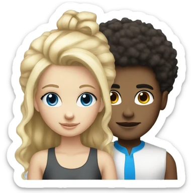blonde hair blue eyed girl and mixed boy with afro sticker