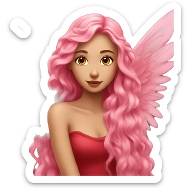 big wings, rose, pink, Beautiful, fairy, red, long hair sticker