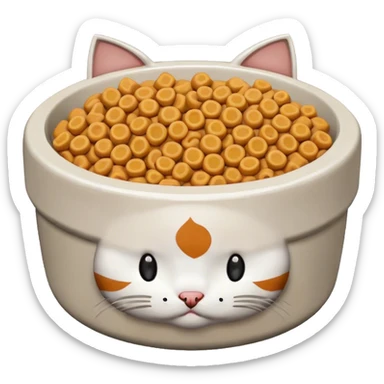 Cute pixel art cat food bowl with white kibble piled on top of it sticker
