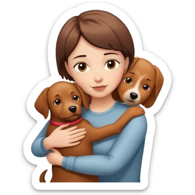 women with short hair hug brown dog sticker