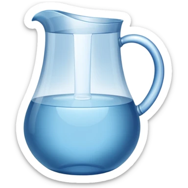 A water pitcher, transparent, slightly blue water, no lid, no droplets, tall, without a handle and without spout.
 sticker
