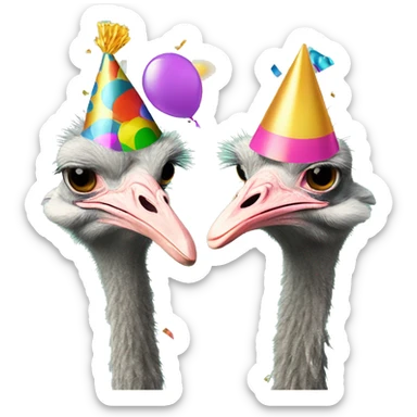 Two ostriches with party hats and confetti  sticker