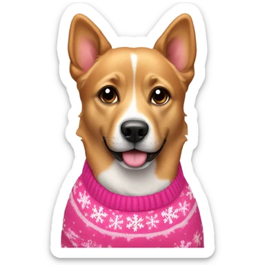 Dog wearing a pink Christmas sweater  sticker