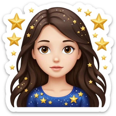 brunette long hair girl sparkling with love glitter and stars instead of eyes sticker
