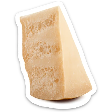 Realistic style piece of Parmigiano Reggiano inspired by the reference image, isolated with no background, natural details, front view, photorealistic rendering. sticker