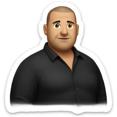 overweight italian man, with buzz cut and no beard. wearing a black unbuttoned shirt. sticker