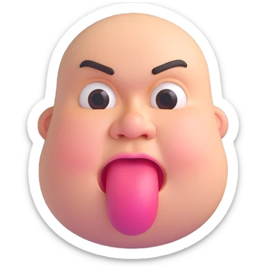 fat man drooling everywhere, tongue out, eyes open, 3D emoji style sticker