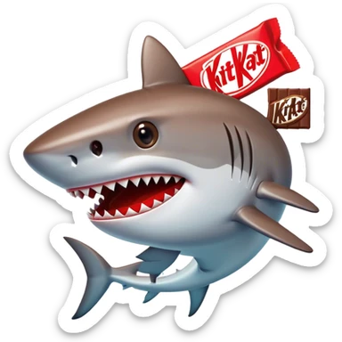 a shark with a kitkat bar in its head sticker