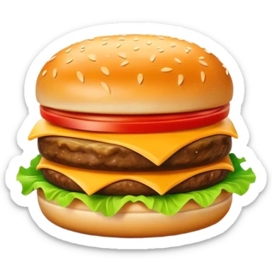 Cinematic Realistic Cheeseburger Dish Emoji, showcasing a juicy burger layered with cheese, lettuce, and tomato on a toasted bun rendered with lifelike detail and vibrant, inviting lighting. sticker