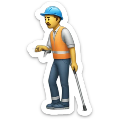 A sad worker on crutches sticker
