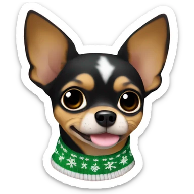 Black brown chihuahua with Christmas sweater laying down  sticker