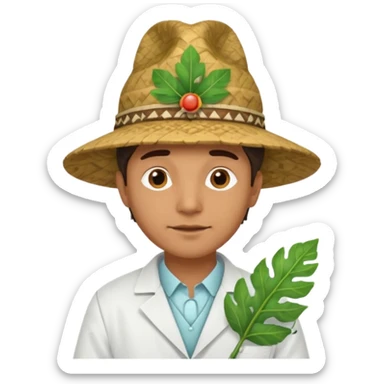 an scientist man wearing a large leaf tribal hat sticker