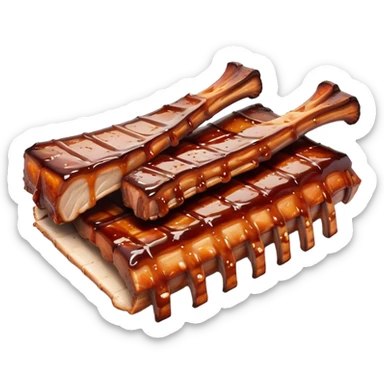 Cinematic Realistic Barbeque Ribs Dish Emoji, depicted as succulent, slow-cooked ribs with a sticky smoky glaze rendered with rich textures and dynamic, appetizing lighting. sticker