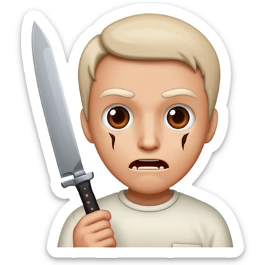 speaking face with a knife in front, as if telling a scary story sticker