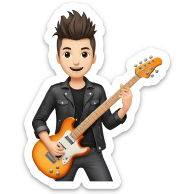 Rockstar musician with a confident smile looking up, electric guitar, cool hairstyle, rock and roll attitude sticker