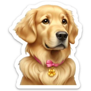 Golden retriever with a bow on her neck  sticker