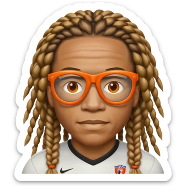 Edgar Davids as an apple style emoji, tightly-braided dreadlocks pulled back, distinctive orange sports glasses, iconic football look sticker