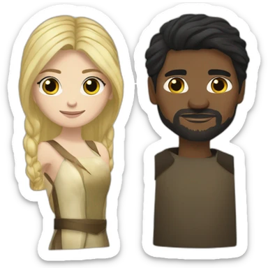 black haired woman and blond-haired jaime lannister from game of thrones, couple sticker