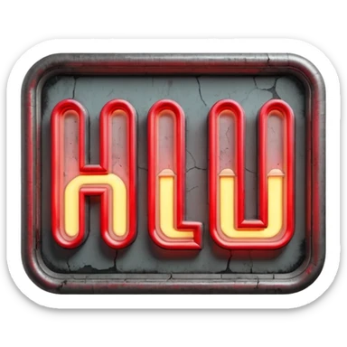 Minimalist emoji-style sticker of a flickering neon sign “HELLWOOD”, cracked letters, some missing, grayscale tubes with only faint glow in faded red

 sticker