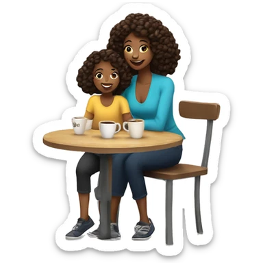 A mom and her daughter drin coffee in a caffe ￼ sticker