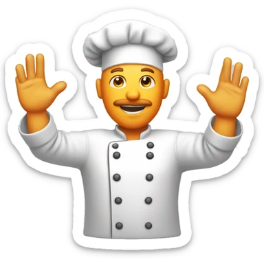 Bald man with an orange beard dressed as a chef raises his hand in the air sticker
