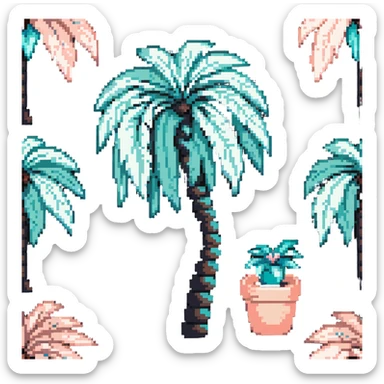 palm tree with pastel teal trunk and pastel peach leaves sticker