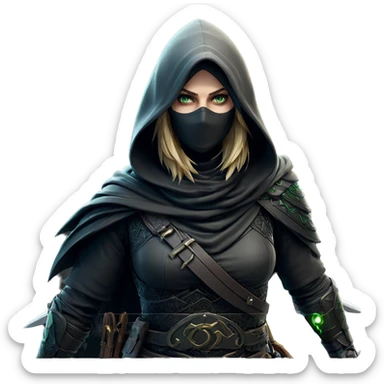 hooded warrior with green eyes sticker