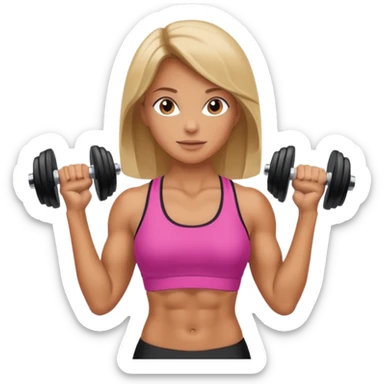 Donna si allena in spiaggia con i manubri sticker