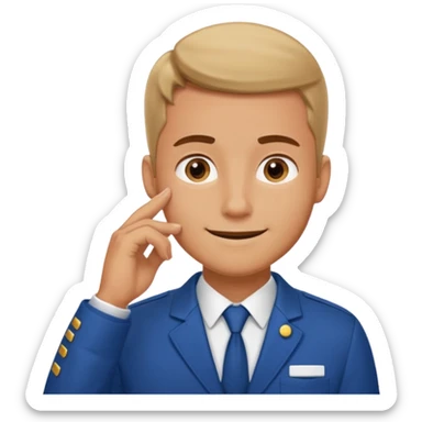 man in receptionist uniform thinking with his hand sticker