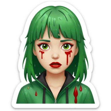 Zunbi na chuva cabelo de franjinha pele verde sangrenta mulher  sticker