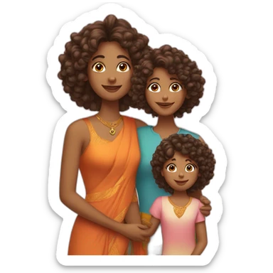 indian family with mom and daughter curly hair sticker